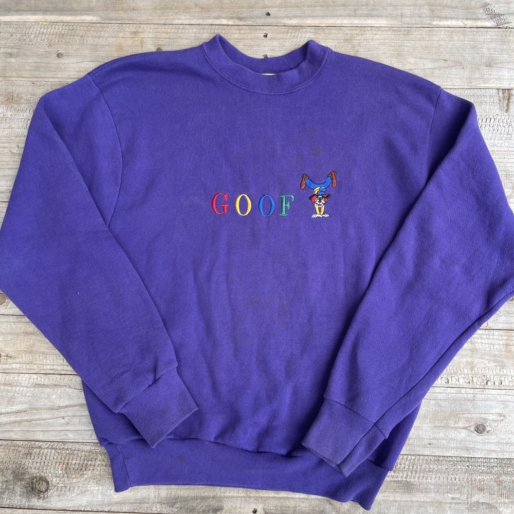 Vintage 90s Disney Mickey & Co Goofy Sweatshirt XL Purple Embroidered USA